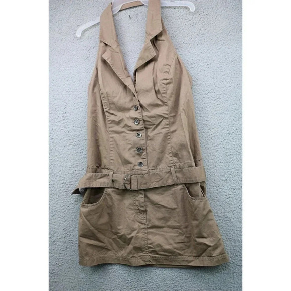 Guess Brown Cotton Dress-Modele Style-Halter-Mini-Size Large-Jrs. - Picture 1 of 11